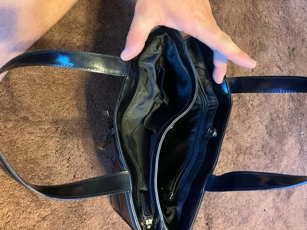GUCCI Vintage Black Patent Leather Tote Bag with Drawstring and Front Logo